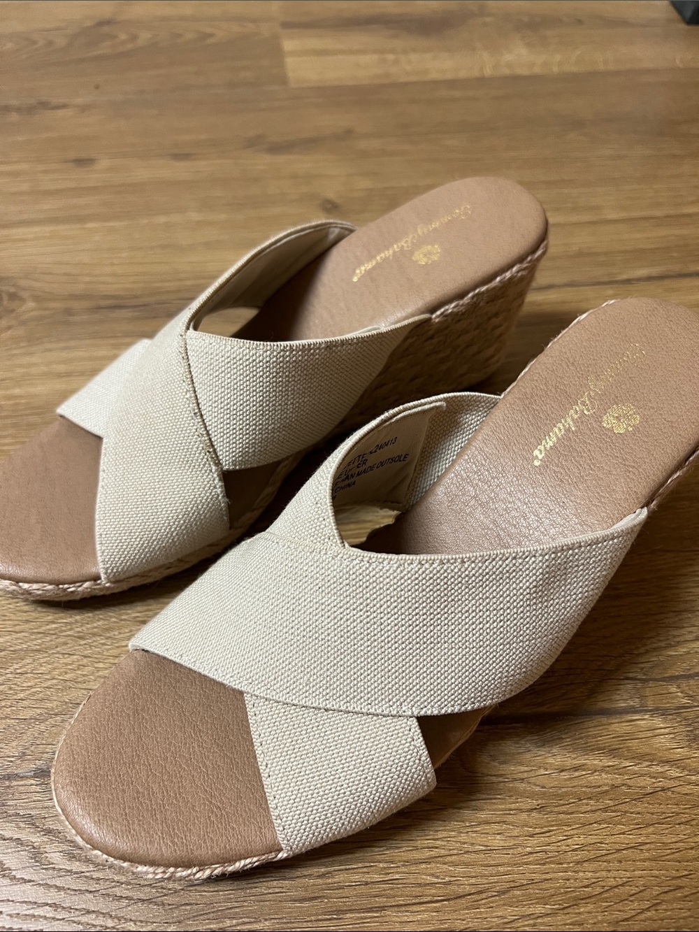 Tommy Bahama Natural Canvas Cross-Band Wedge Sandals - Beige
